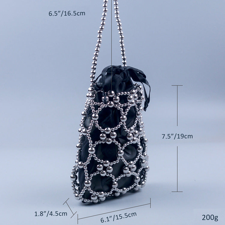 Hollow Solid Color Beads Handbag