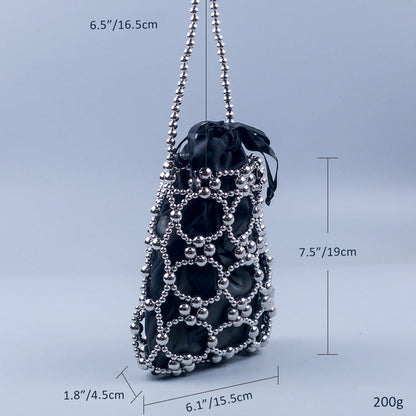 Hollow Solid Color Beads Handbag