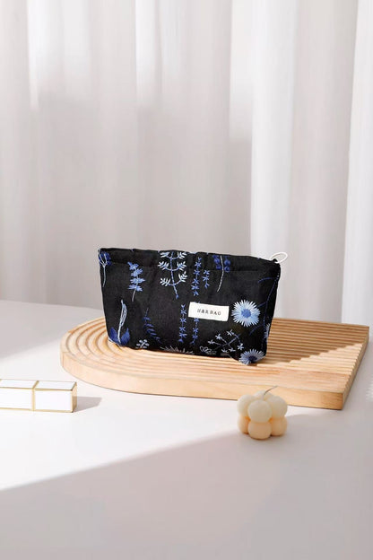Cute Embroidered Floral Cosmetic Pouch