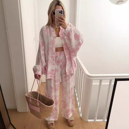 Casual Print Shirt Loose Pants Sets