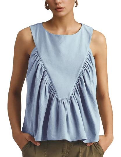 Solid Color Ruched  Sleeveless Tank Top