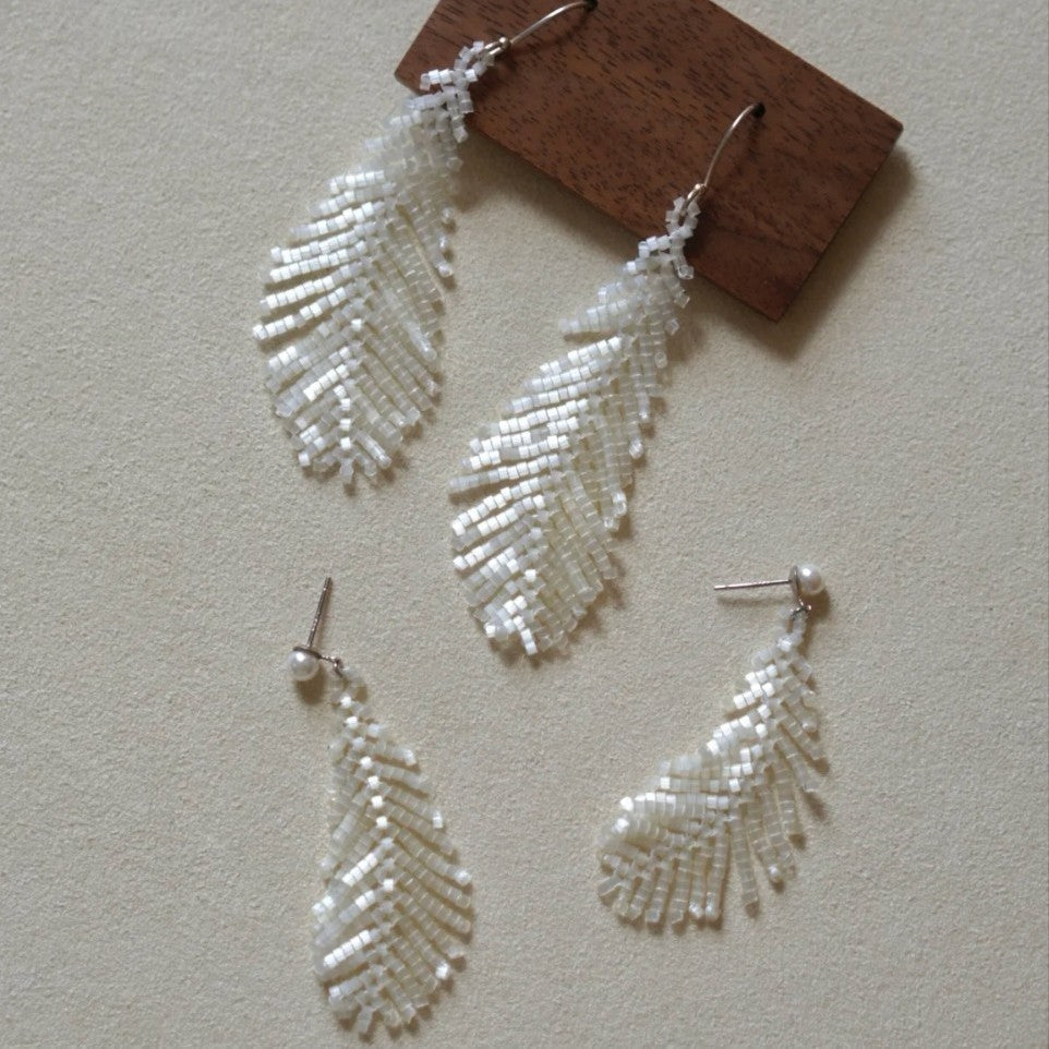 Handmade Beaded Feather Tassel Earrings