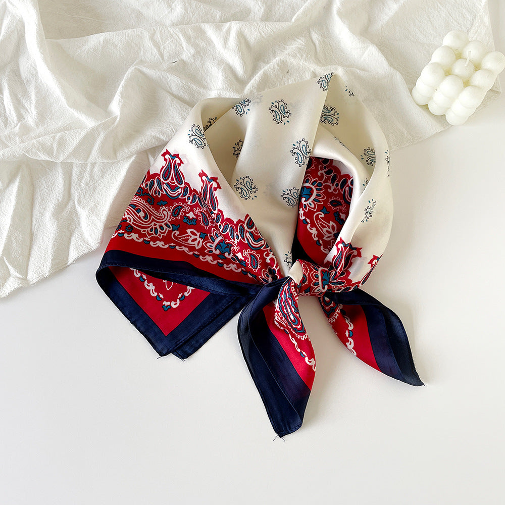 Simple Paisley Print Square Satin Scarf