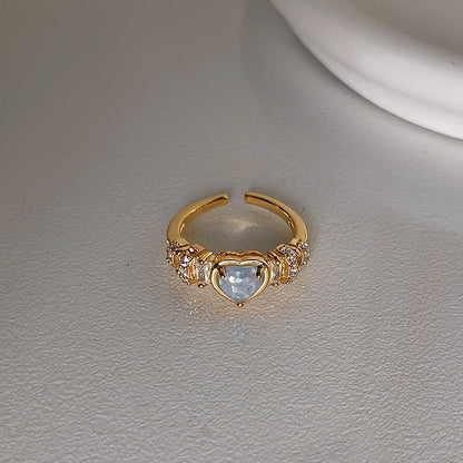Vintage Zircon Heart Open  Adjustable Ring