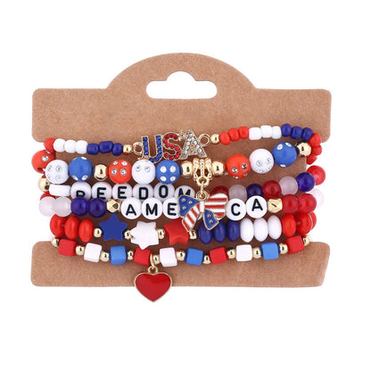 American Flag Multi-Layered Beaded Bracelet