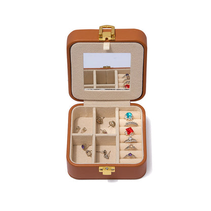 Solid Color Portable Mini Jewelry Case With Mirror