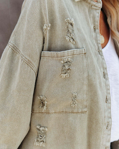 Vintage Lapel Collar Ripped Frayed Denim Jacket