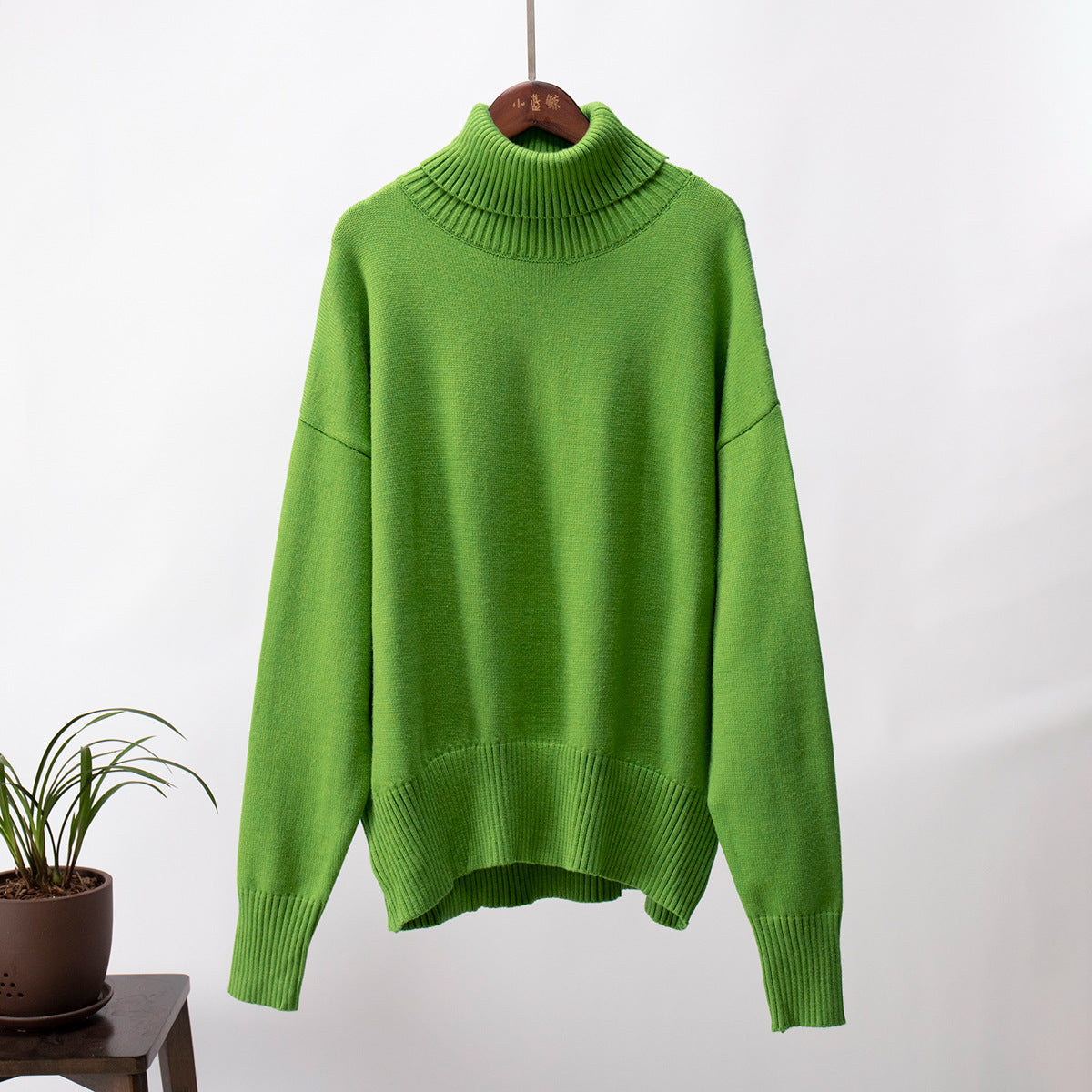 High Collar Loose Solid Color Sweater