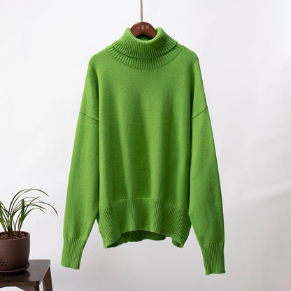 High Collar Loose Solid Color Sweater