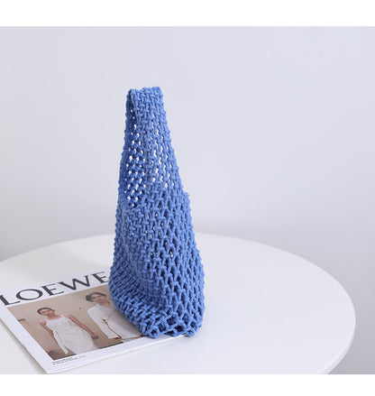 Solid Color Hollow Out Woven Handbag