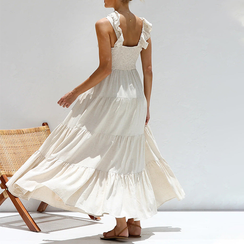 V-Neck Ruffle Sleeveless Maxi Dress