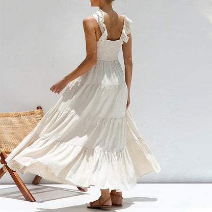 V-Neck Ruffle Sleeveless Maxi Dress
