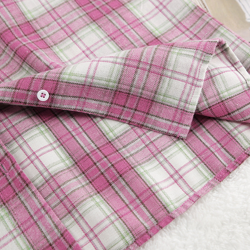 Plaid Long Sleeve Shirt and Pants Sets