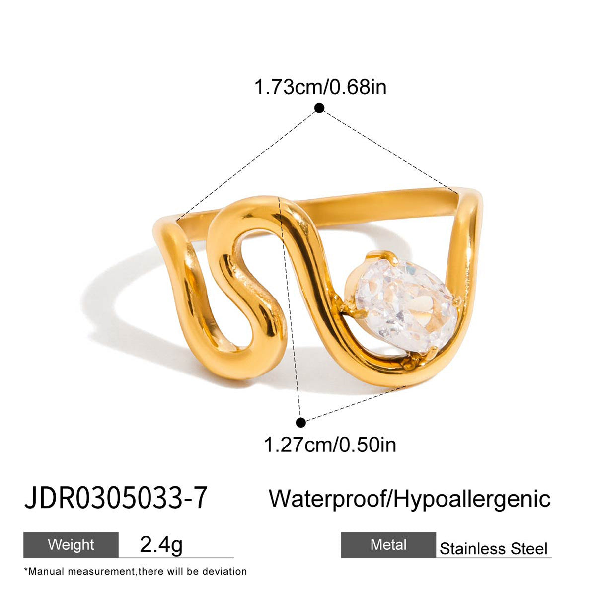 Luxury Gold Plated Geometric Zircon Ring