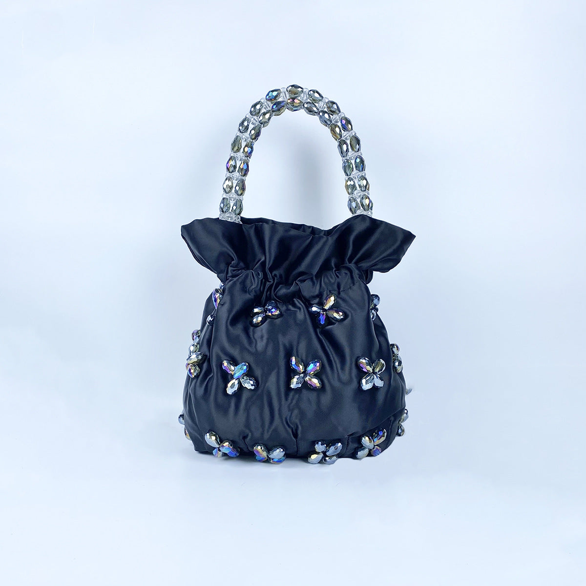 Handmade Beaded Satin Drawstring Party Handbag
