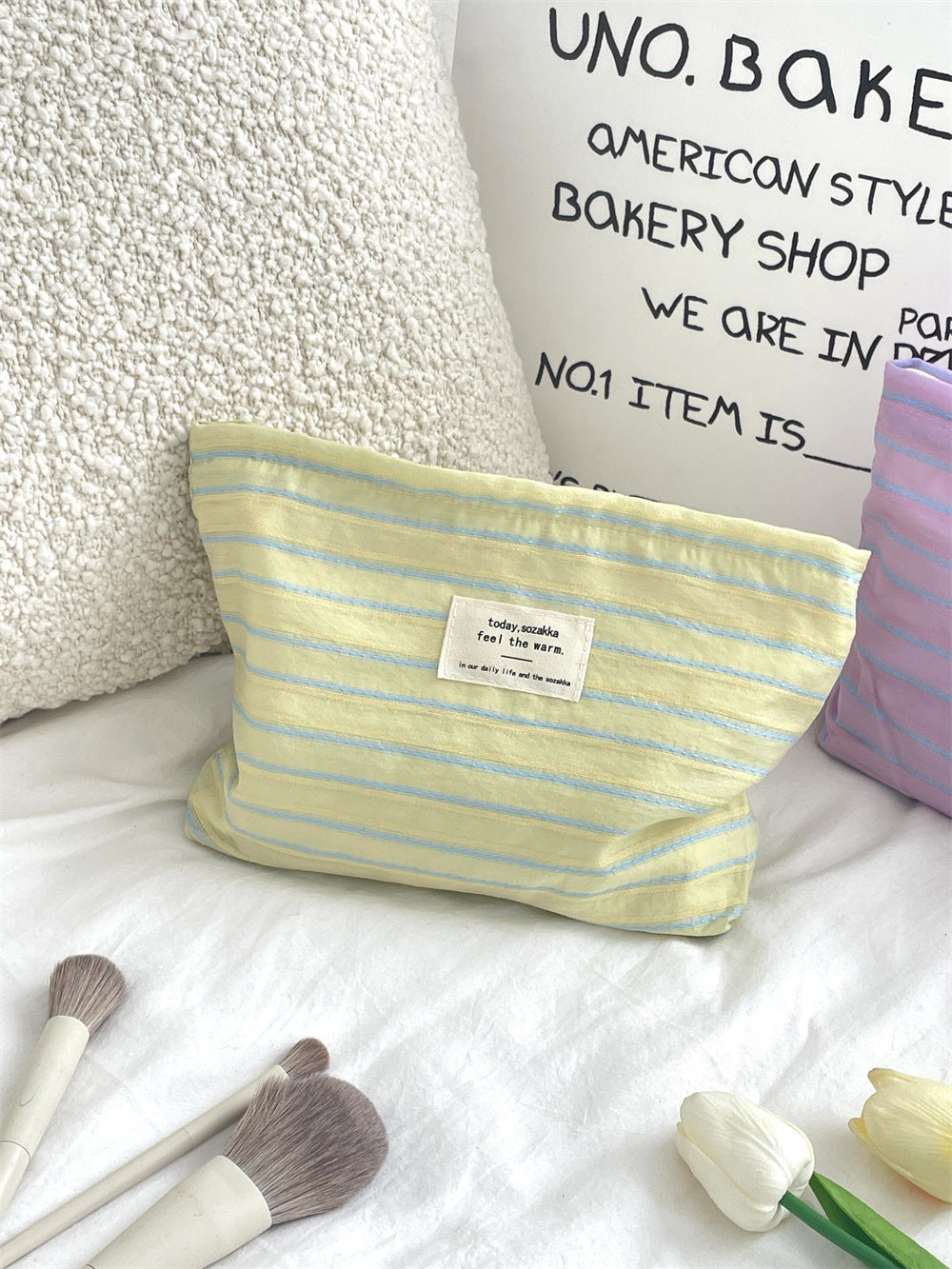 Striped Color Block Large Capacity Make Up Bag