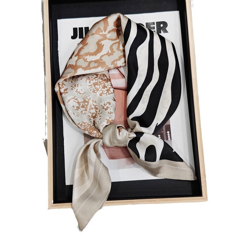 Leopard Splicing Print Square Satin Scarf