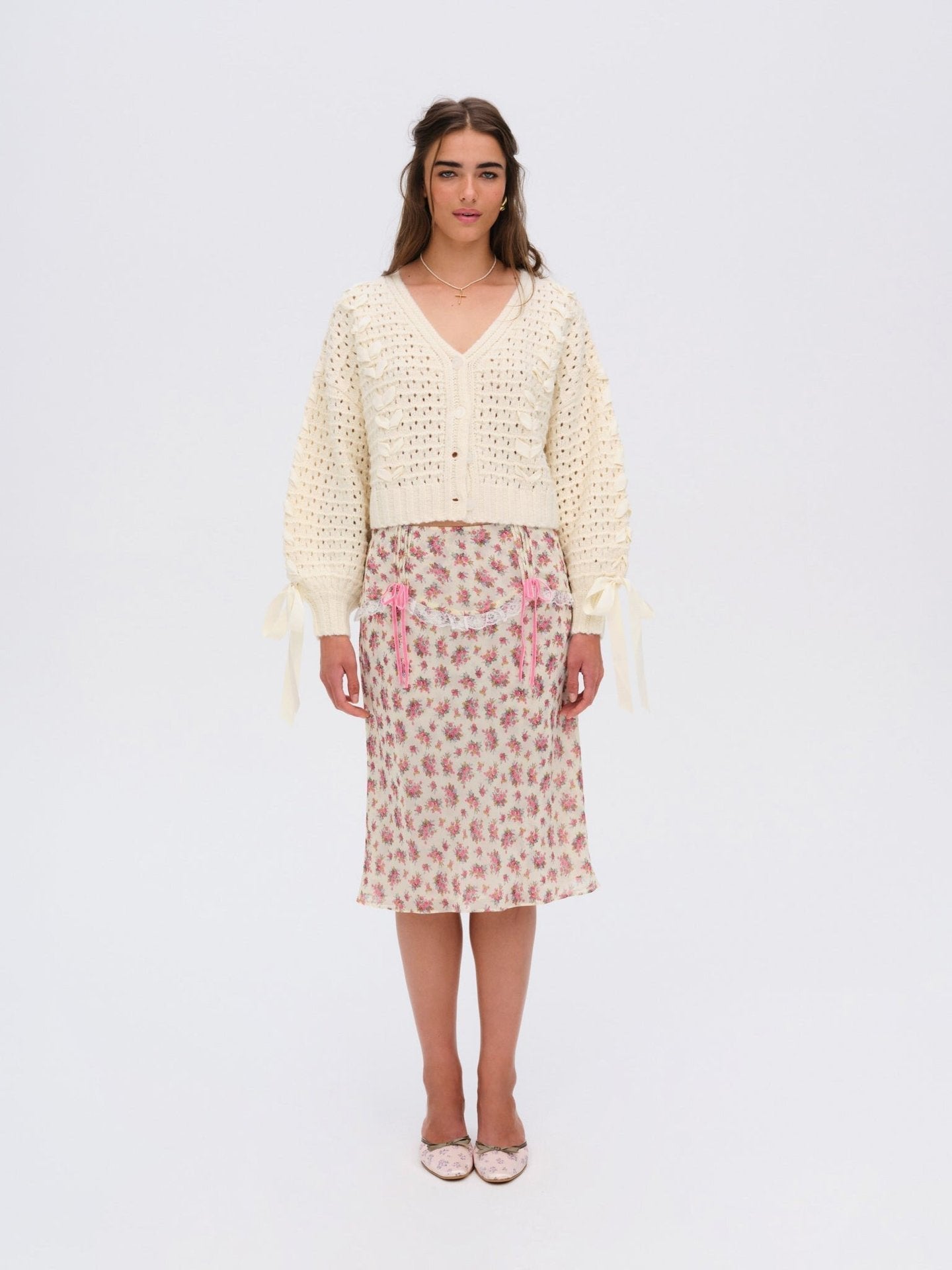 V-Neck String Tie Hollow Out Loose Cardigan