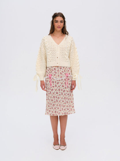 V-Neck String Tie Hollow Out Loose Cardigan