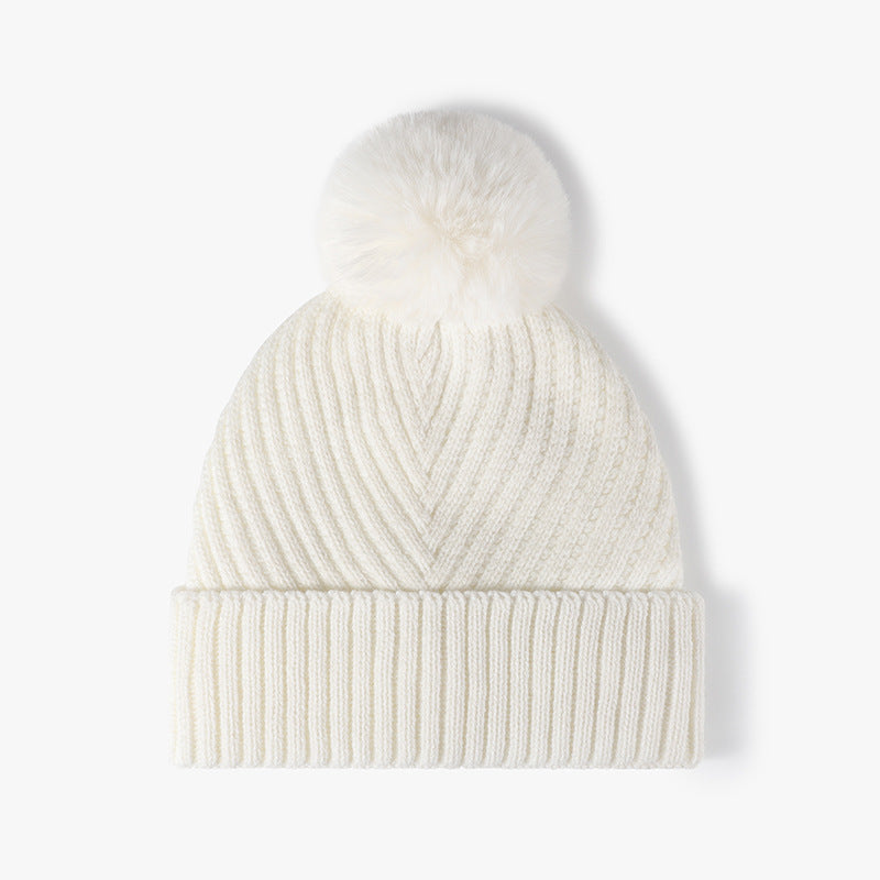 Solid Color Ribbed Knit Pom Beanie