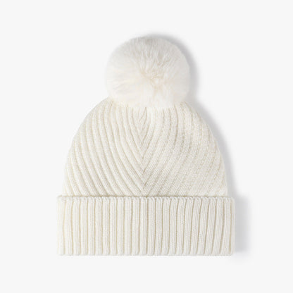 Solid Color Ribbed Knit Pom Beanie