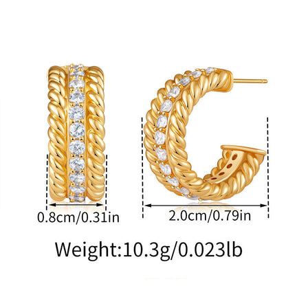 Trendy Twisted C Shaped Rhinestones Stud Earrings