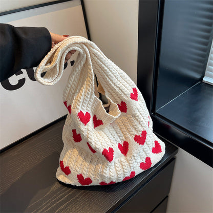 Love Print Color Block Simple Knit Shoulder Bag