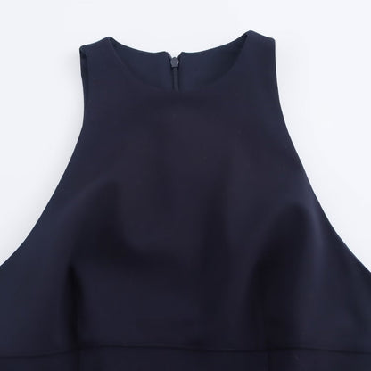 Trendy Round Neck Pleated Mini Dress