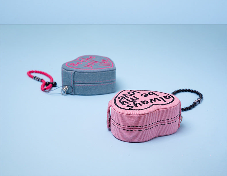 Vintage Heart Shape Embroidered Flower Jewelry Case