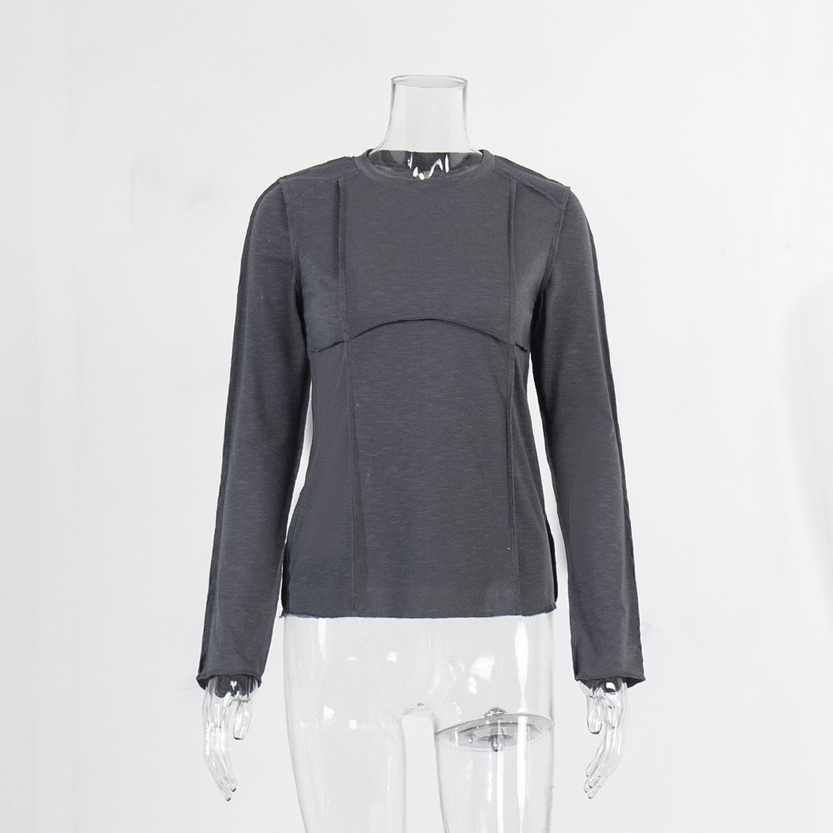 Patchwork Round Neck Simple Tops