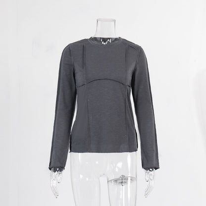 Patchwork Round Neck Simple Tops