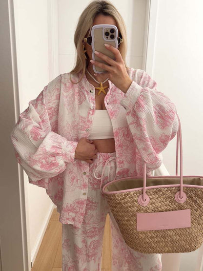Casual Print Shirt Loose Pants Sets