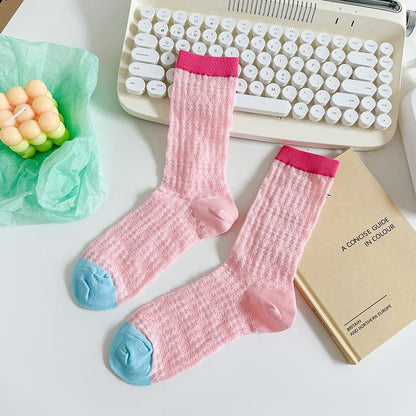 Color Block Thin Mesh Socks