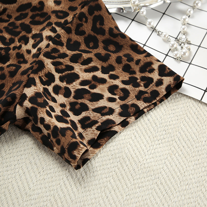 Leopard Print Lapel  Sleepwear Sets