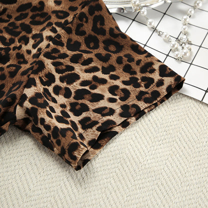Leopard Print Lapel  Sleepwear Sets