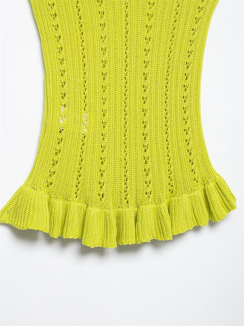 Sexy Solid Color Jacquard Knit Cami Top