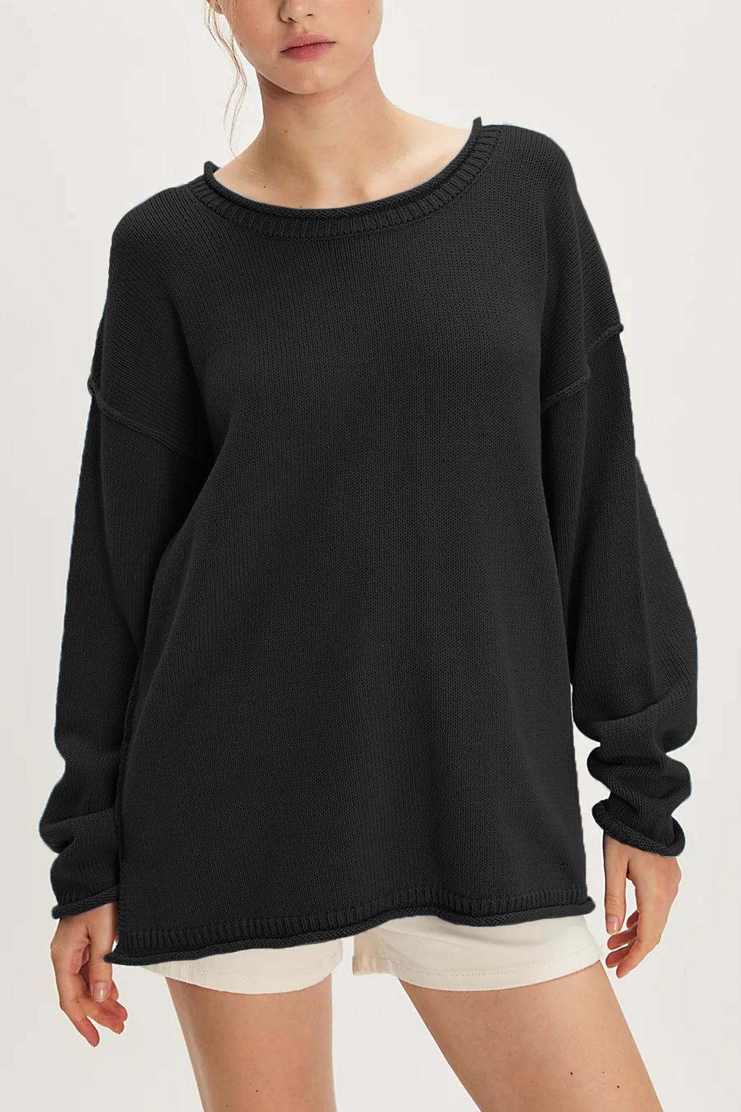 Casual Solid Color Crew Neck Loose Sweater