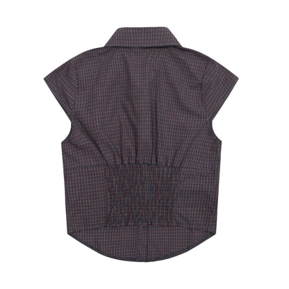 Vintage Lapel Collar Plaid Short Sleeve Top