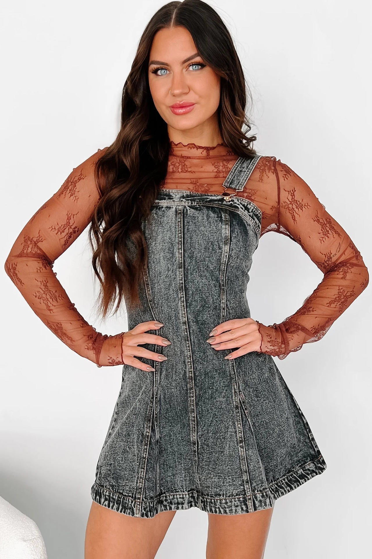 Washed Denim Spaghetti Mini Dress