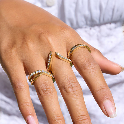 Trendy Rhinestone Gold Plated Geometric Ring