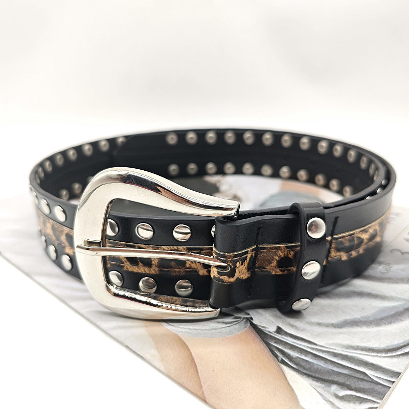 Leopard Stud Punk Simple Leather Belt