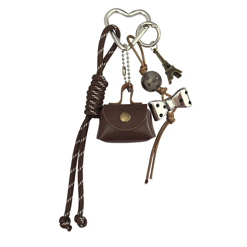 Mini Leather Bag Braided Keychain Charms