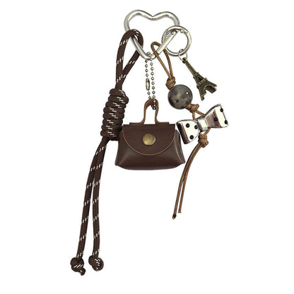 Mini Leather Bag Braided Keychain Charms