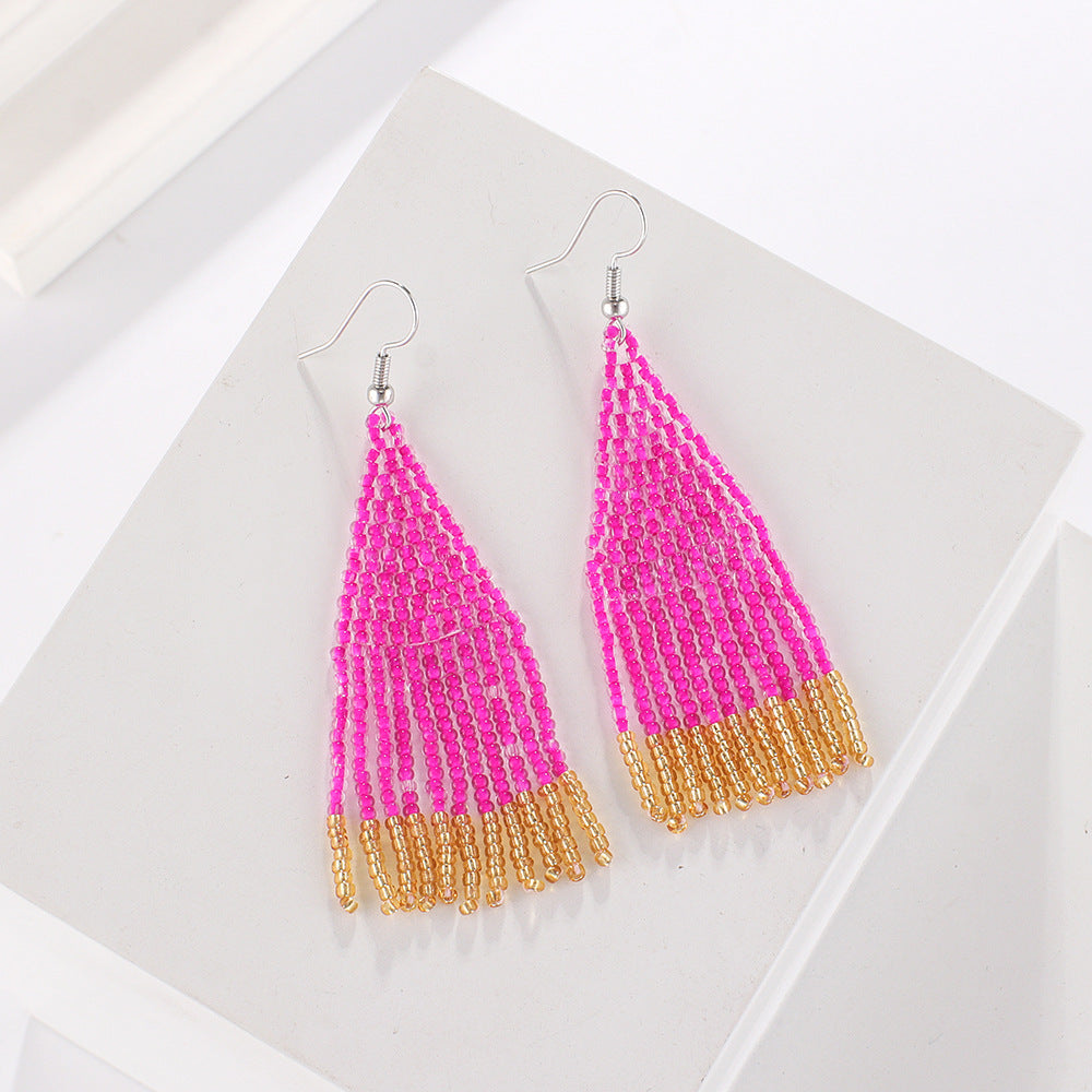 Color Block Beads Tassel Drop Earrings