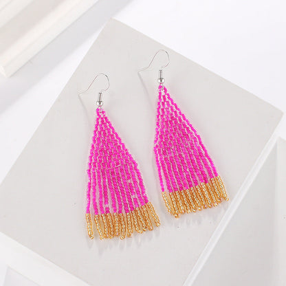 Color Block Beads Tassel Drop Earrings