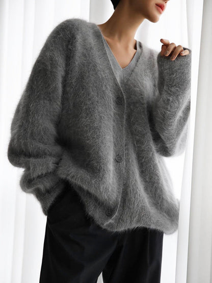 V-Neck Loose Mohair Sweater Cardigan