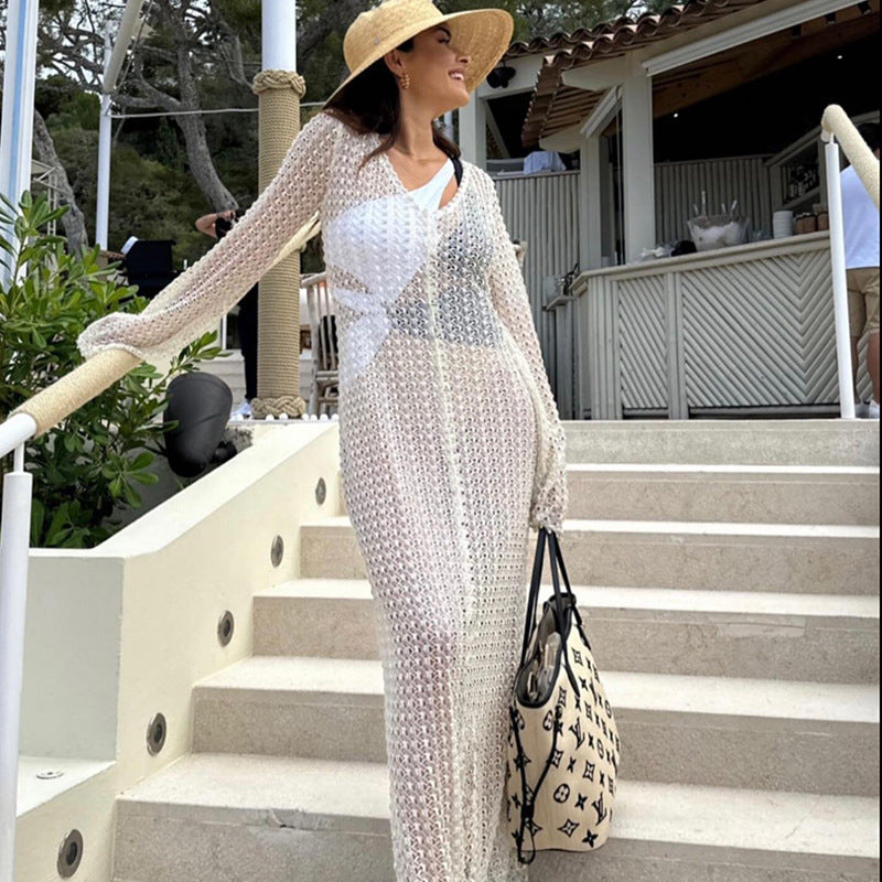 Sexy V-Neck See Through Slim Swim Cover Dress