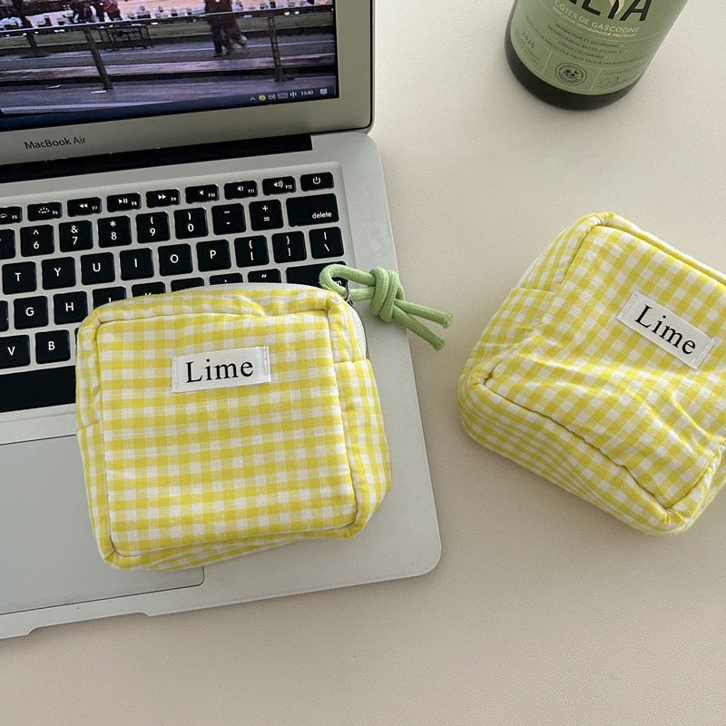 Simple Color Block Plaid Coin Purse Wallets
