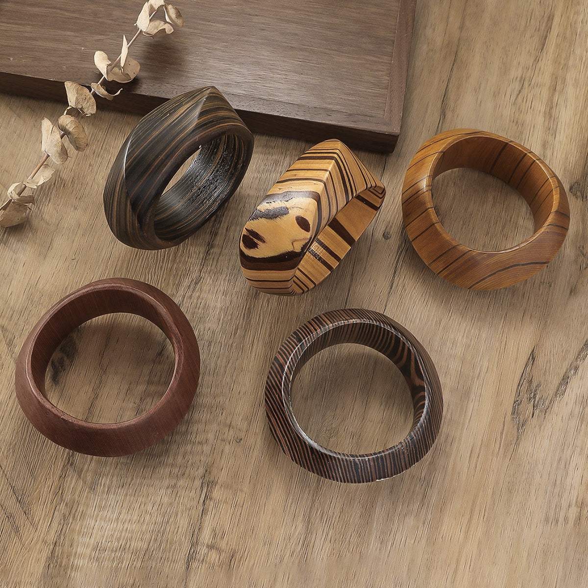 Vintage Irregular Stripe Wooden Bracelets