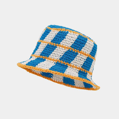 Contrast Color Plaid Casual Crochet Bucket Hat